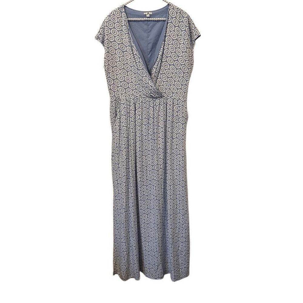 Gap Maxi Dress 18 plus Womens blue white Geometric Faux Wrap Boho beachy peasant